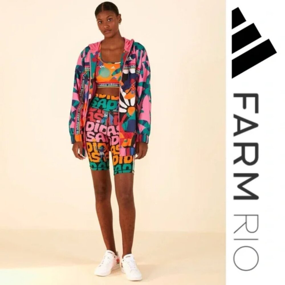 Farm Rio x Adidas Hoodie Track Jacket and Bike Shorts 2 Pc Set